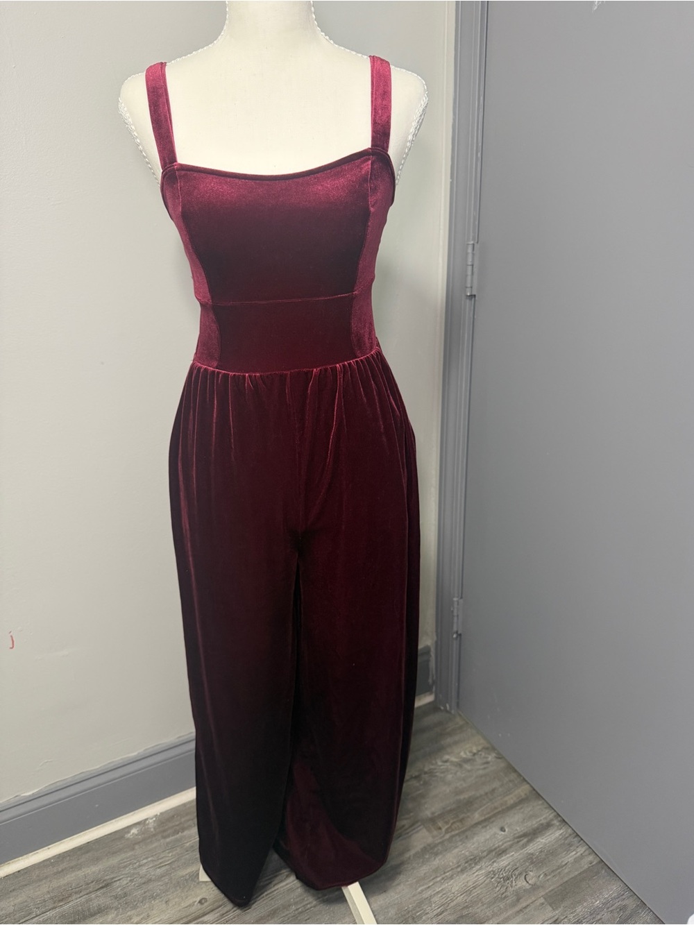 Old Navy Burgundy Velvet Jumpsuit with pockets